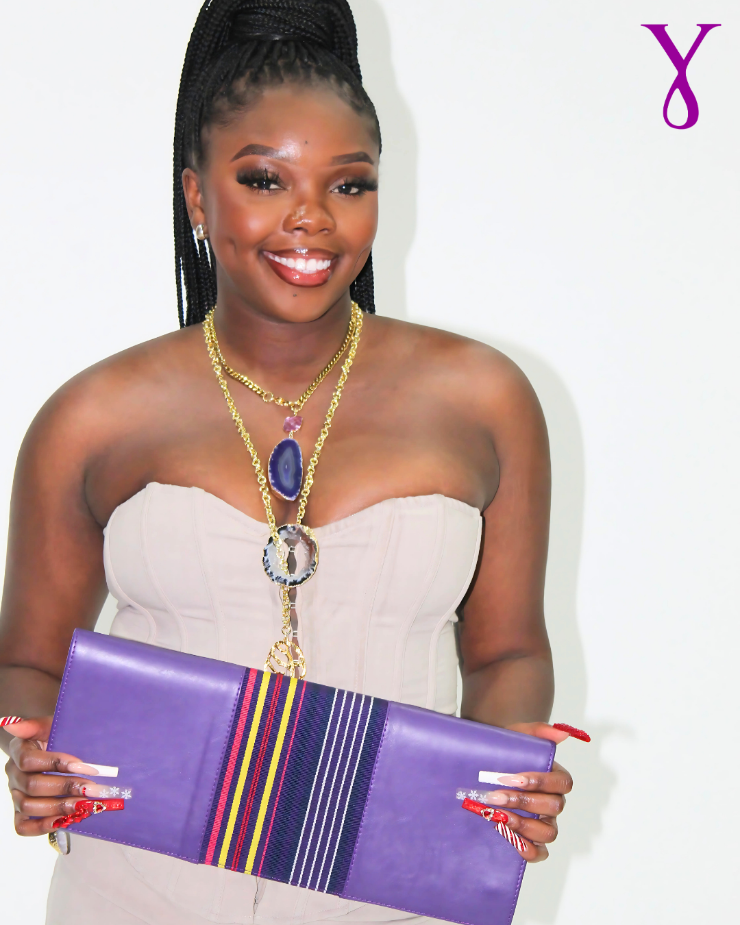 Adaugo Purple Leather Multi-Color Aso Oke