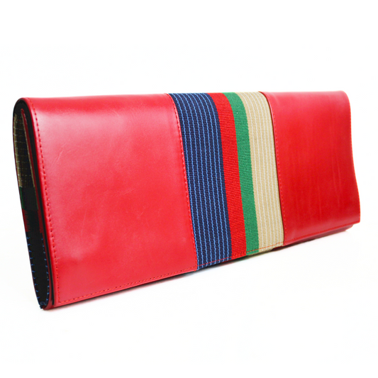 Adaugo Red Leather Multi-Color Aso Oke